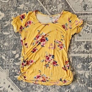 Full Moon Maternity Floral Yellow Short Sleeve Women's Top